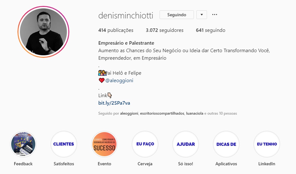 print de uma página inicial do Instagram