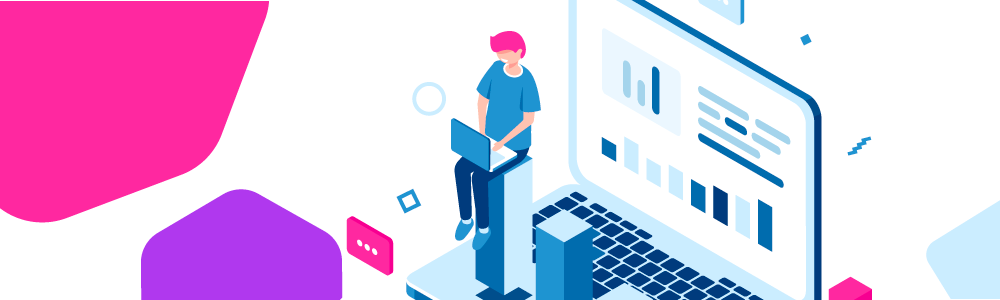 ilustração de uma pessoa digitando em um notebook