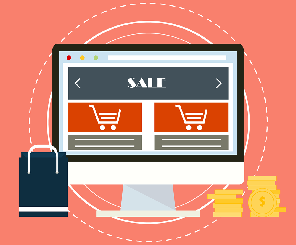 ilustração de com um monitor exibindo tela de um e-commerce