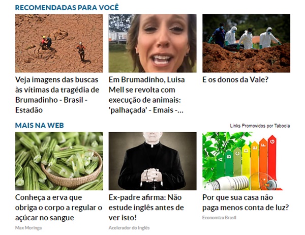 Exemplo de native ads em sites de conteúdo