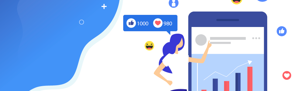 ilustração de uma mulher interagindo com a tela de um celular