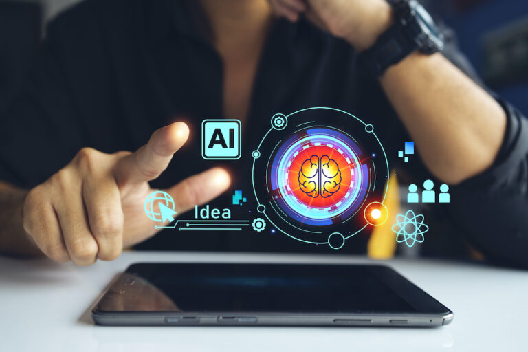Artificial intelligence Machine Learning Business Internet Technology Concept. hologram digital chatbot, application, conversation assistant, AI Artificial Intelligence concept, digital chatbot on virtual screen